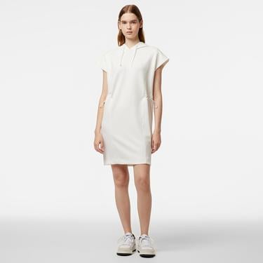  Kadın Straight Fit Kapüşonlu Beyaz Elbise