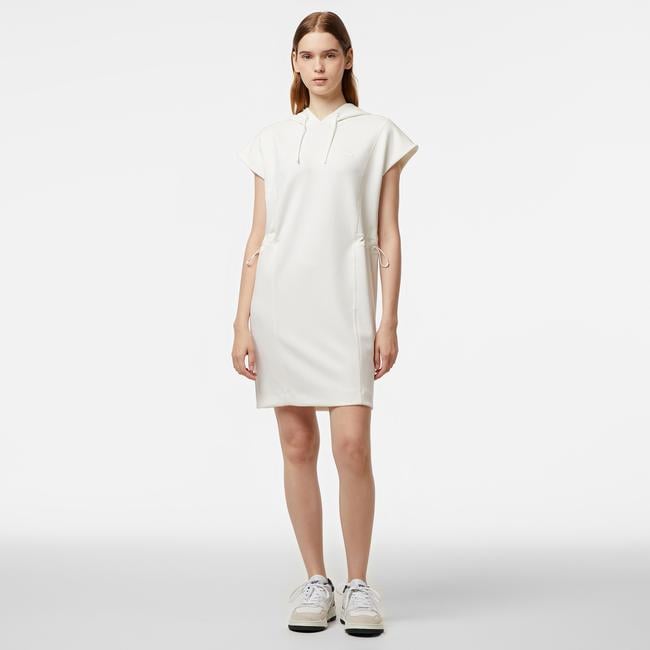  Kadın Straight Fit Kapüşonlu Beyaz Elbise