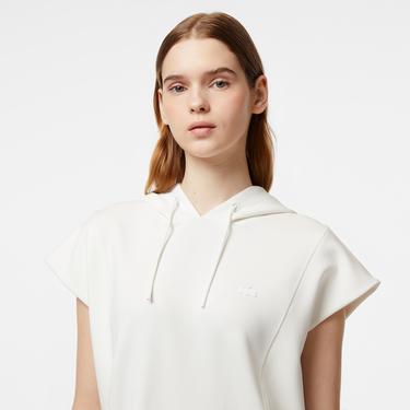  Kadın Straight Fit Kapüşonlu Beyaz Elbise