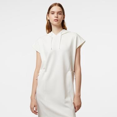  Kadın Straight Fit Kapüşonlu Beyaz Elbise