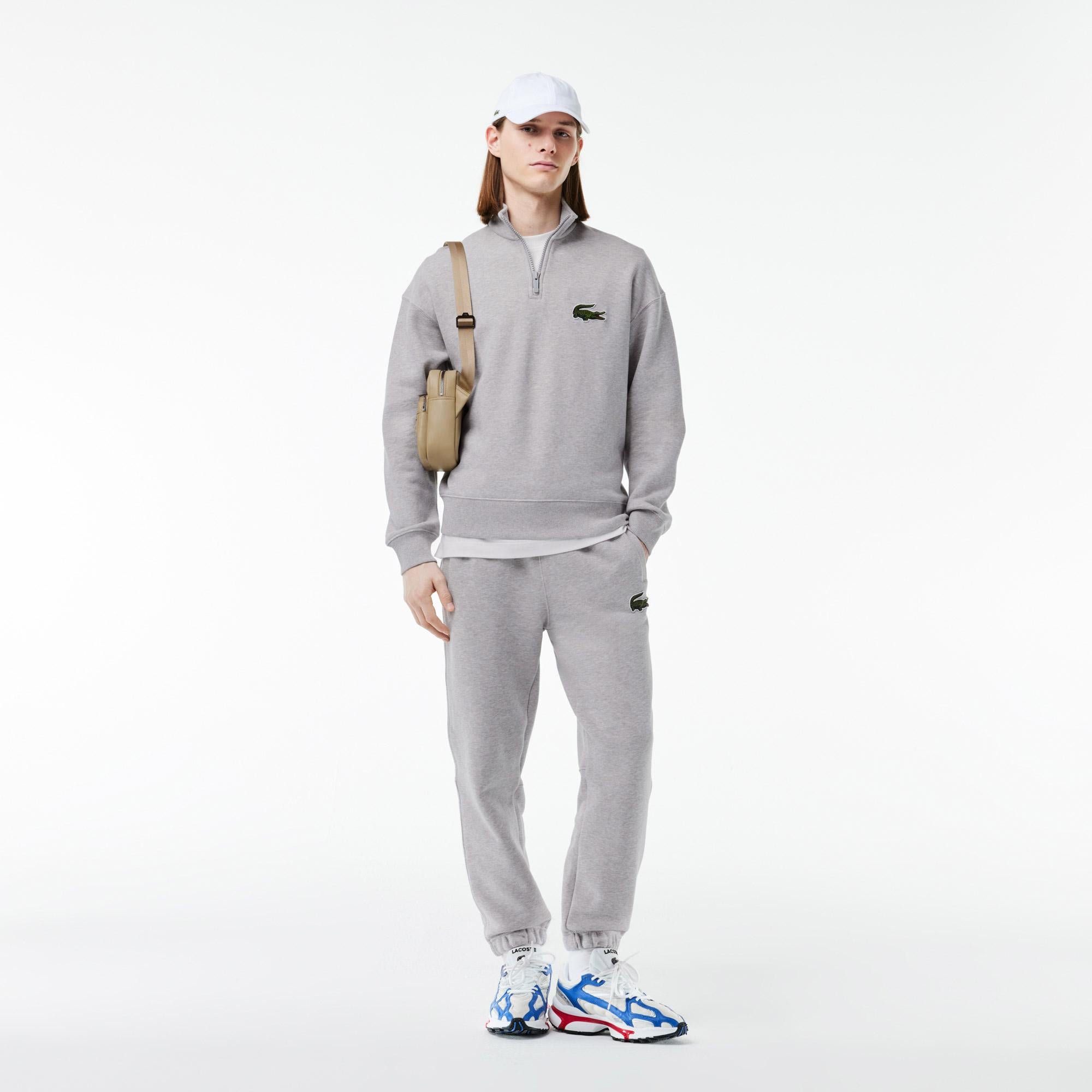 Unisex Loose Fit Yarım Fermuarlı Gri Sweatshirt