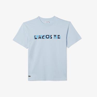  Erkek Relaxed Fit Bisiklet Yaka Baskılı Mavi T-Shirt