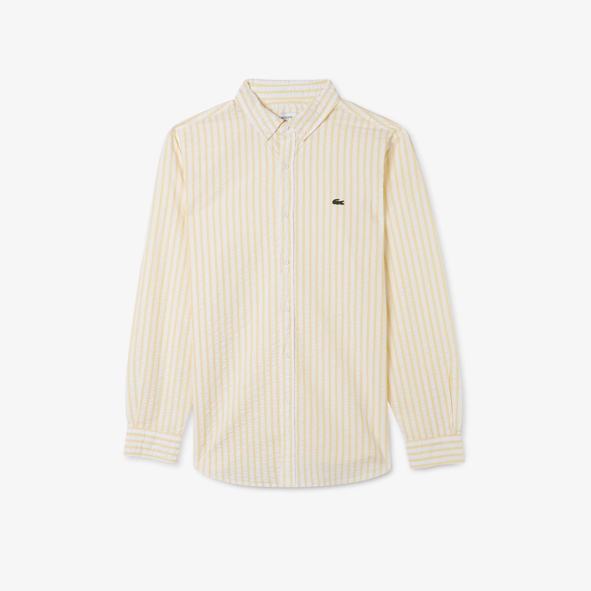 Erkek Regular Fit Organik Pamuk Sarı Çizgili Gömlek