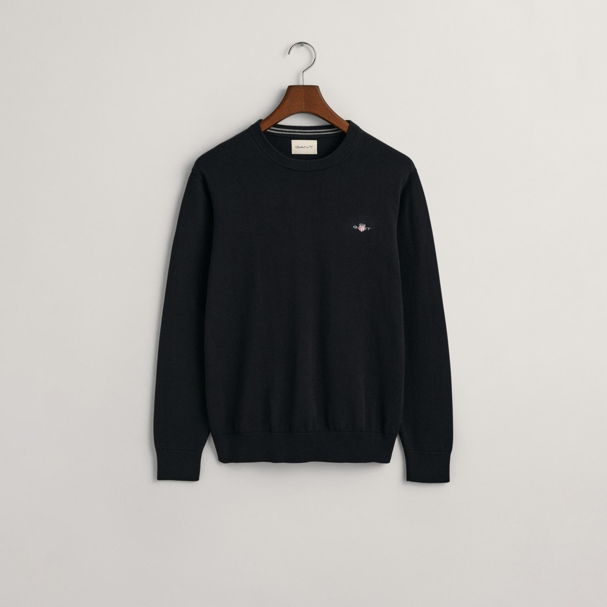 GANT Erkek Siyah Regular Fit Bisiklet Yaka Kazak