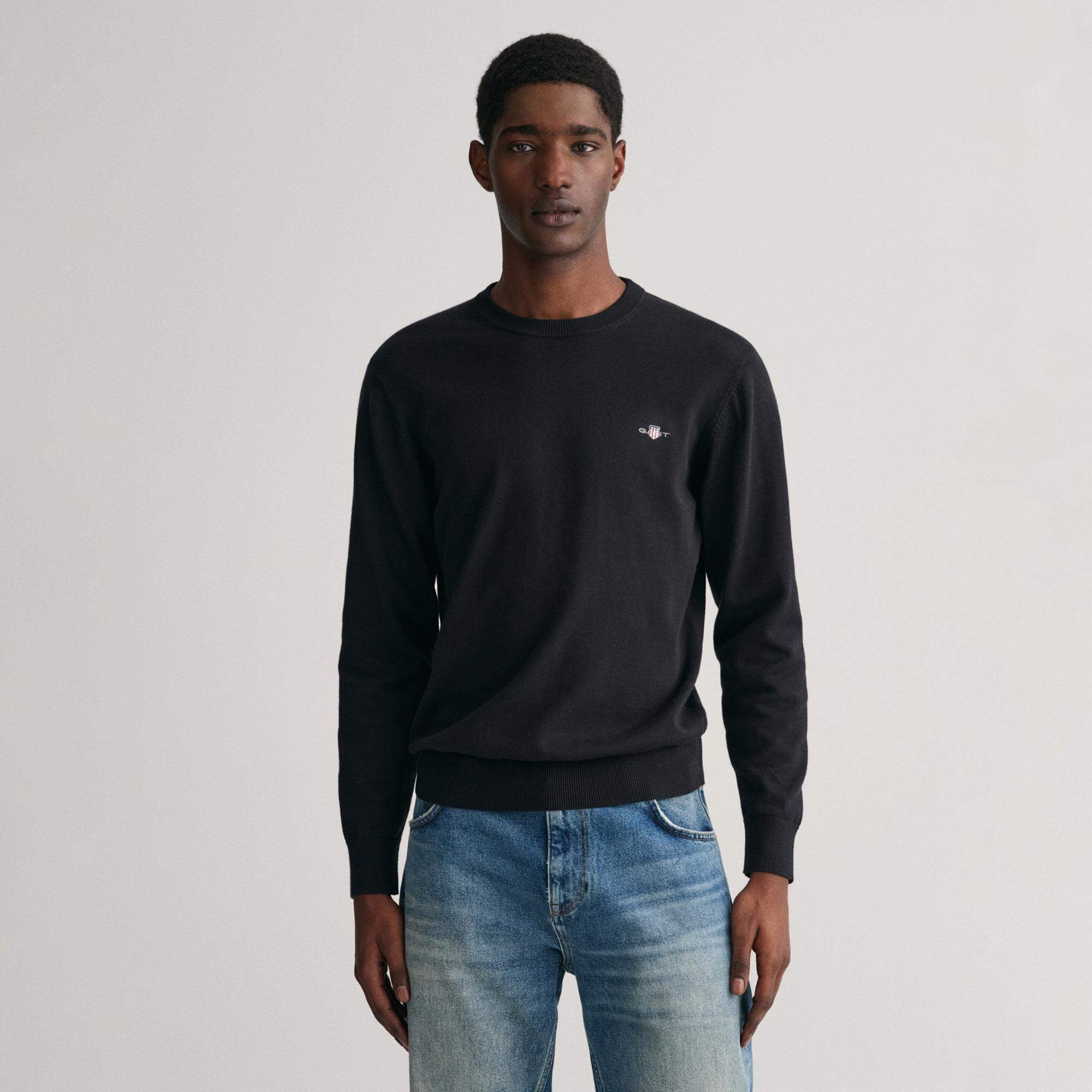 GANT Erkek Siyah Regular Fit Bisiklet Yaka Kazak