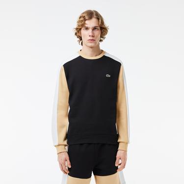  Erkek Classic Fit Bisiklet Yaka Renk Bloklu Siyah Sweatshirt