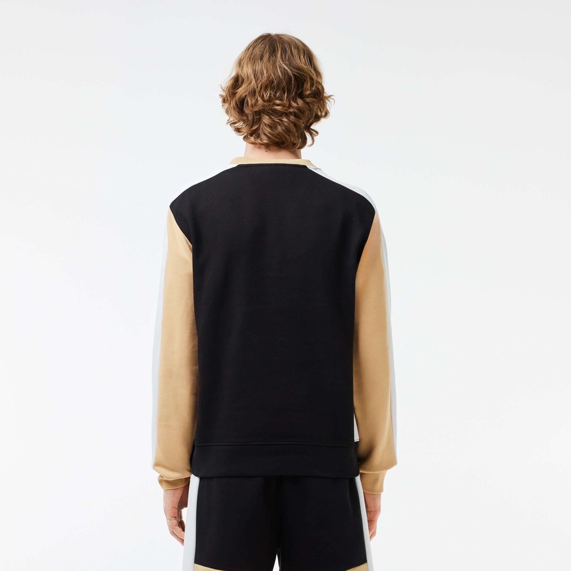 Erkek Classic Fit Bisiklet Yaka Renk Bloklu Siyah Sweatshirt