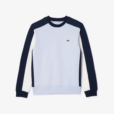  Erkek Classic Fit Bisiklet Yaka Renk Bloklu Mavi Sweatshirt