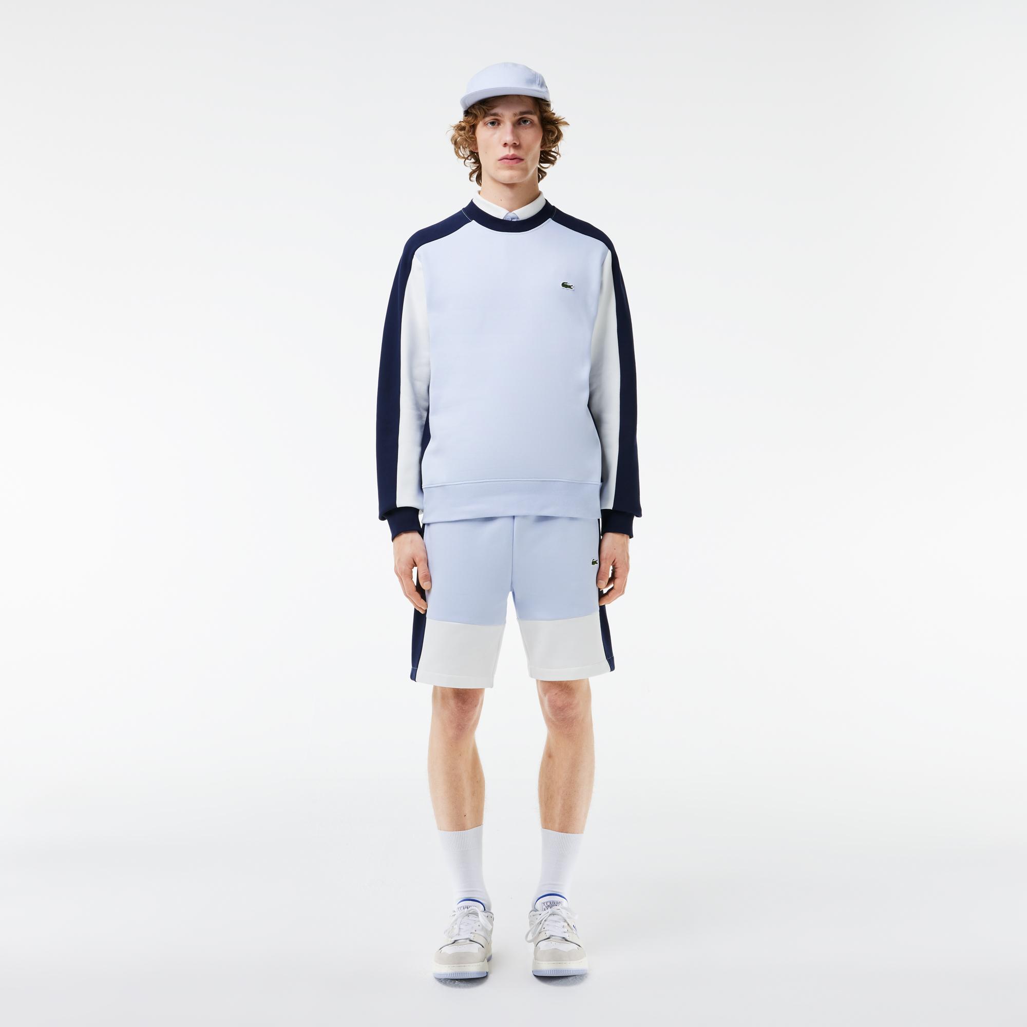 Erkek Classic Fit Bisiklet Yaka Renk Bloklu Mavi Sweatshirt