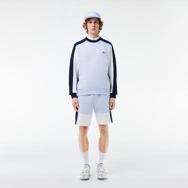  Erkek Classic Fit Bisiklet Yaka Renk Bloklu Mavi Sweatshirt