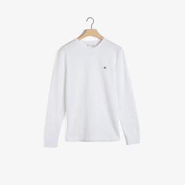  Gant Erkek Beyaz Slim Fit Bisiklet Yaka Uzun Kollu T-Shirt