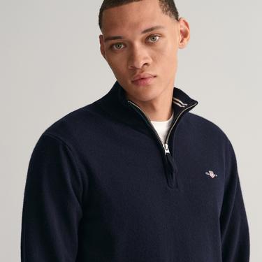  GANT Erkek Lacivert Regular Fit Yarım Fermuarlı Yün Kazak
