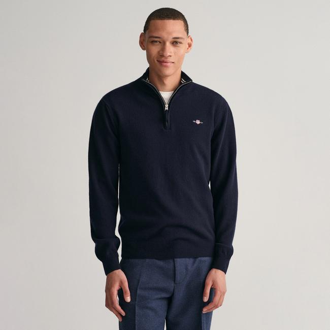  GANT Erkek Lacivert Regular Fit Yarım Fermuarlı Yün Kazak