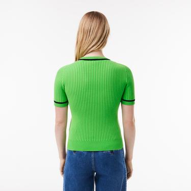  Kadın Kısa Kollu Bisiklet Yaka Yeşil Triko