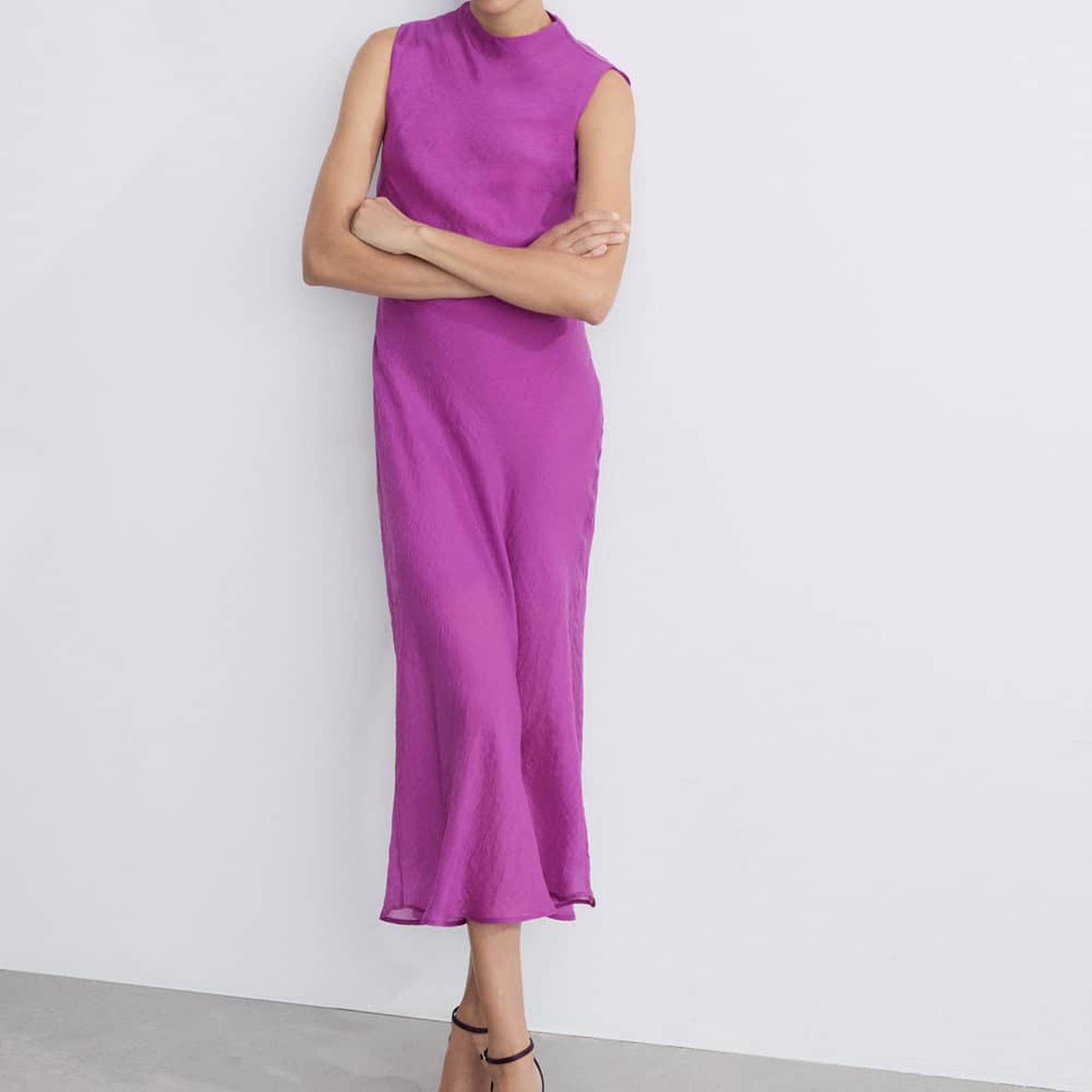 Mango Kadın Lyocell Midi Elbise Mor