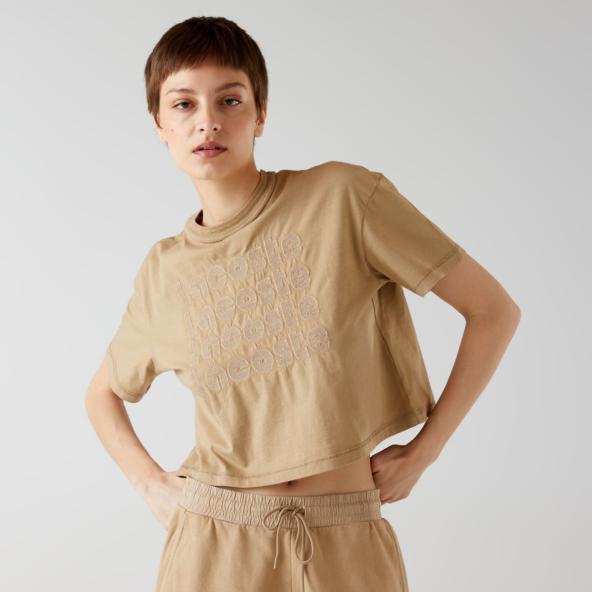  Lacoste x House of SuperStep Kadın Kahverengi T-Shirt