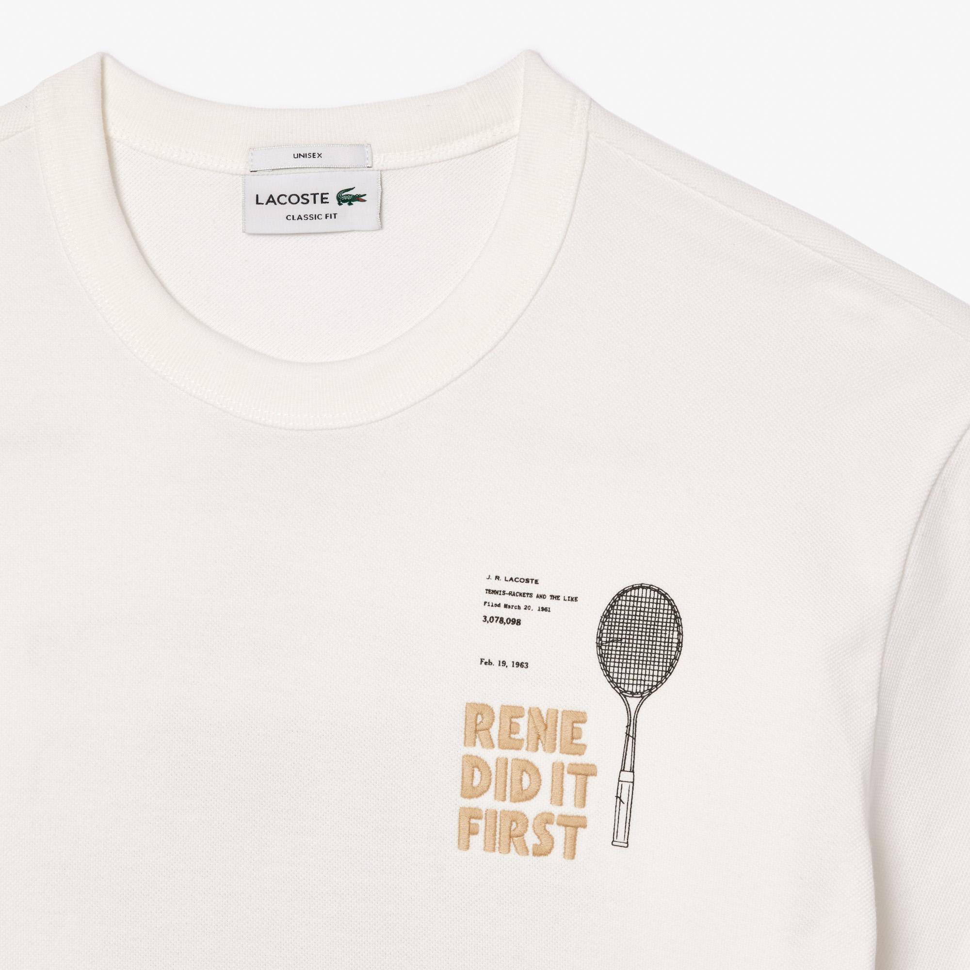 Unisex Classic Fit Bisiklet Yaka Baskılı Bej T-Shirt