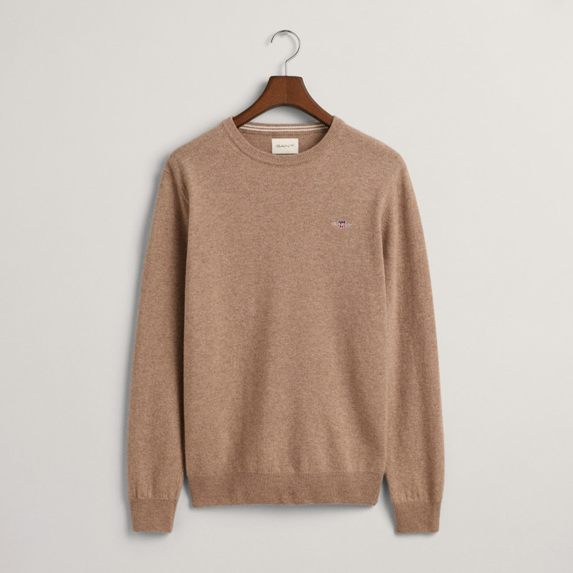 Gant Erkek Bej Regular Fit Bisiklet Yaka Yün Kazak