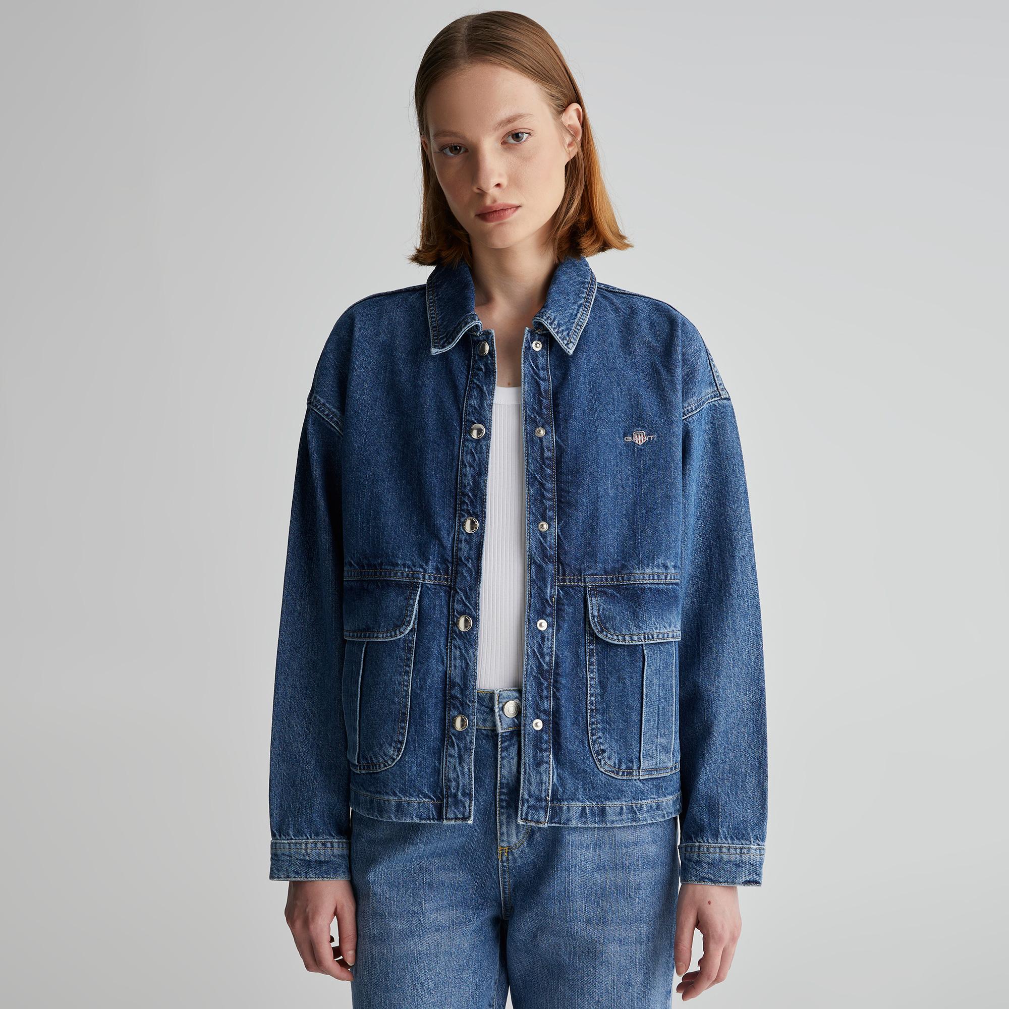 GANT Kadın Mavi Regular Fit Klasik Yaka Logolu Gömlek