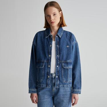  GANT Kadın Mavi Regular Fit Klasik Yaka Logolu Gömlek