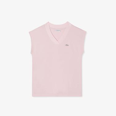  Lacoste Kadın Slim Fit V Yaka Açık Pembe T-Shirt