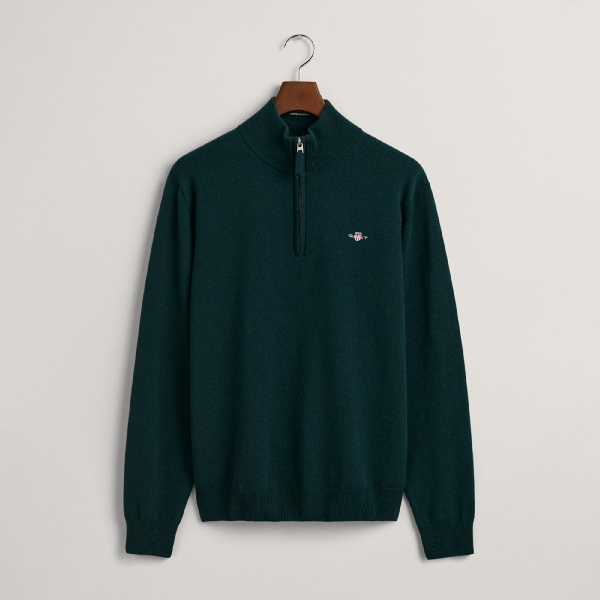 Gant Erkek Yeşil Regular Fit Yarım Fermuarlı Yün Kazak