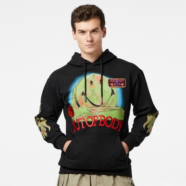  Market Smiley Out Of Body Erkek Siyah Hoodie