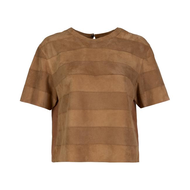  Linea Taba Kadın Perforeli Süet Deri Crop Bluz