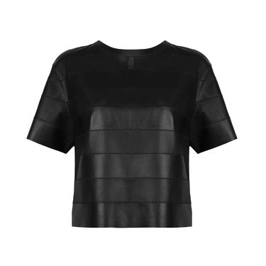  Linea Siyah Kadın Perforeli Süet Deri Crop Bluz