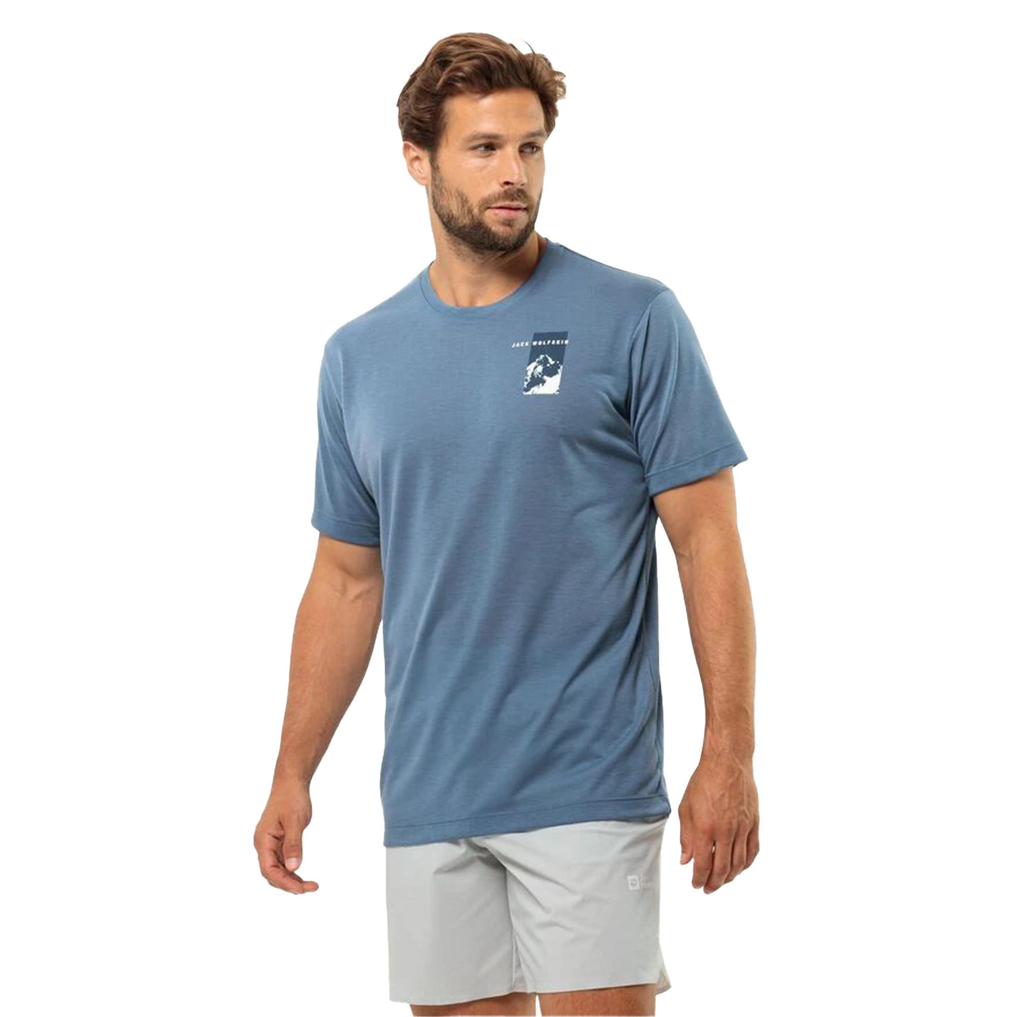 Jack Wolfskin Vonnan S/s Graphic T Erkek Mavi Tişört