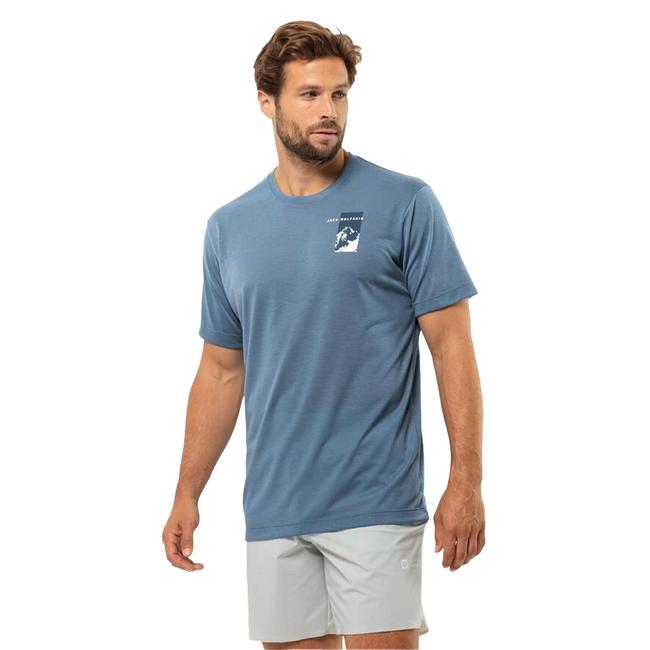  Jack Wolfskin Vonnan S/s Graphic T Erkek Mavi Tişört