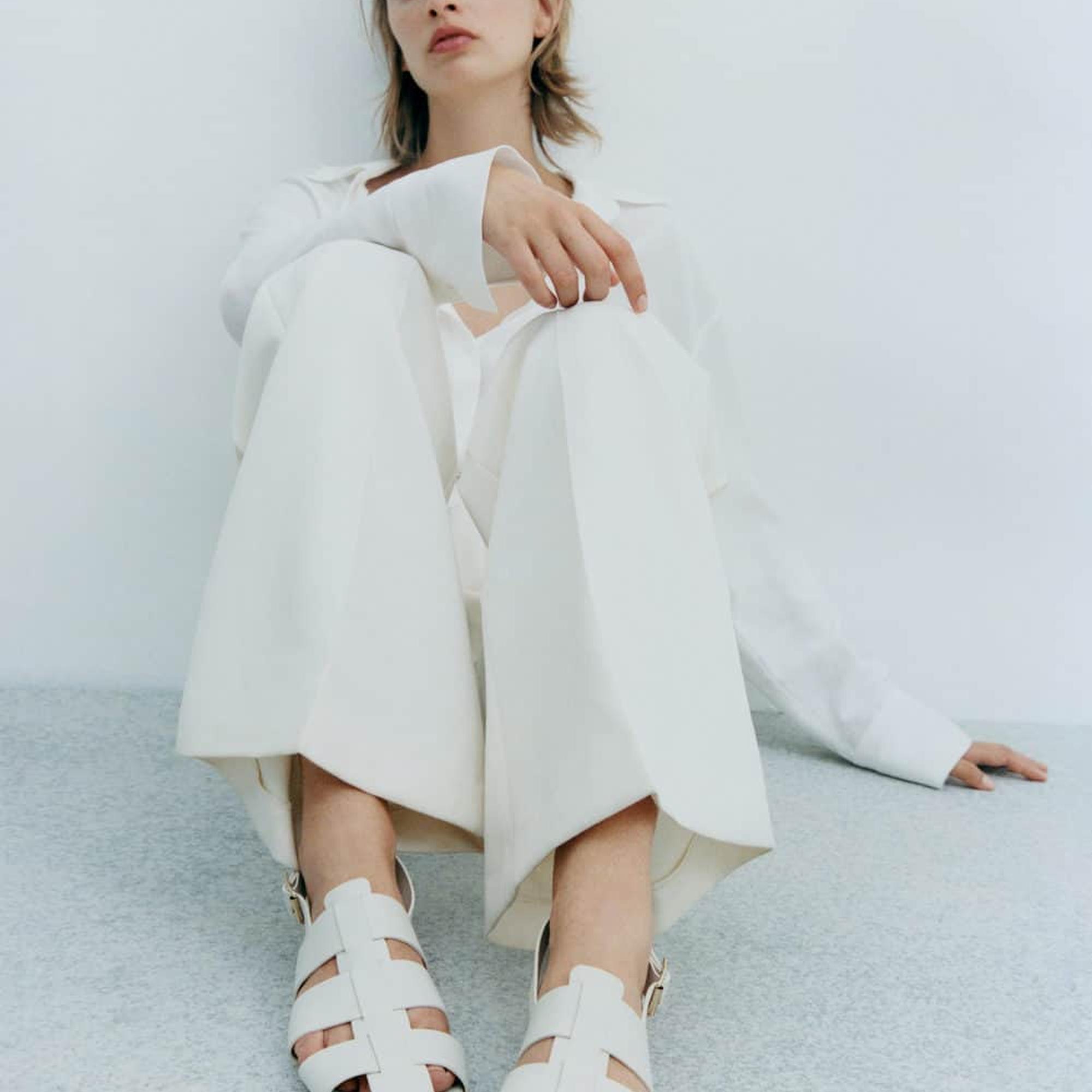 Mango Kadın Deri Sandalet Bej