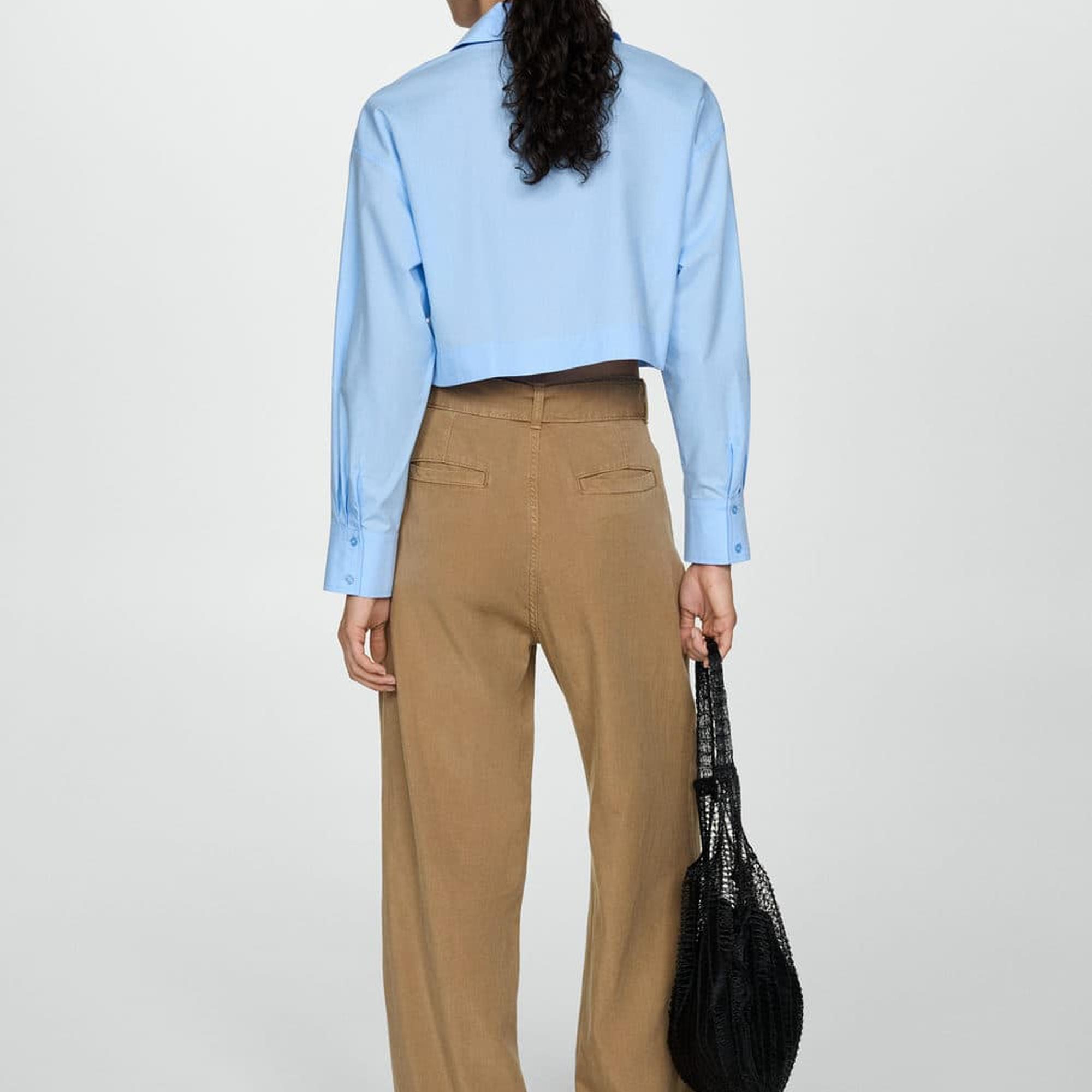 Mango Kadın Polo Yaka Kısa Gömlek Gök Mavisi