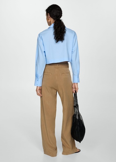  Mango Kadın Polo Yaka Kısa Gömlek Gök Mavisi