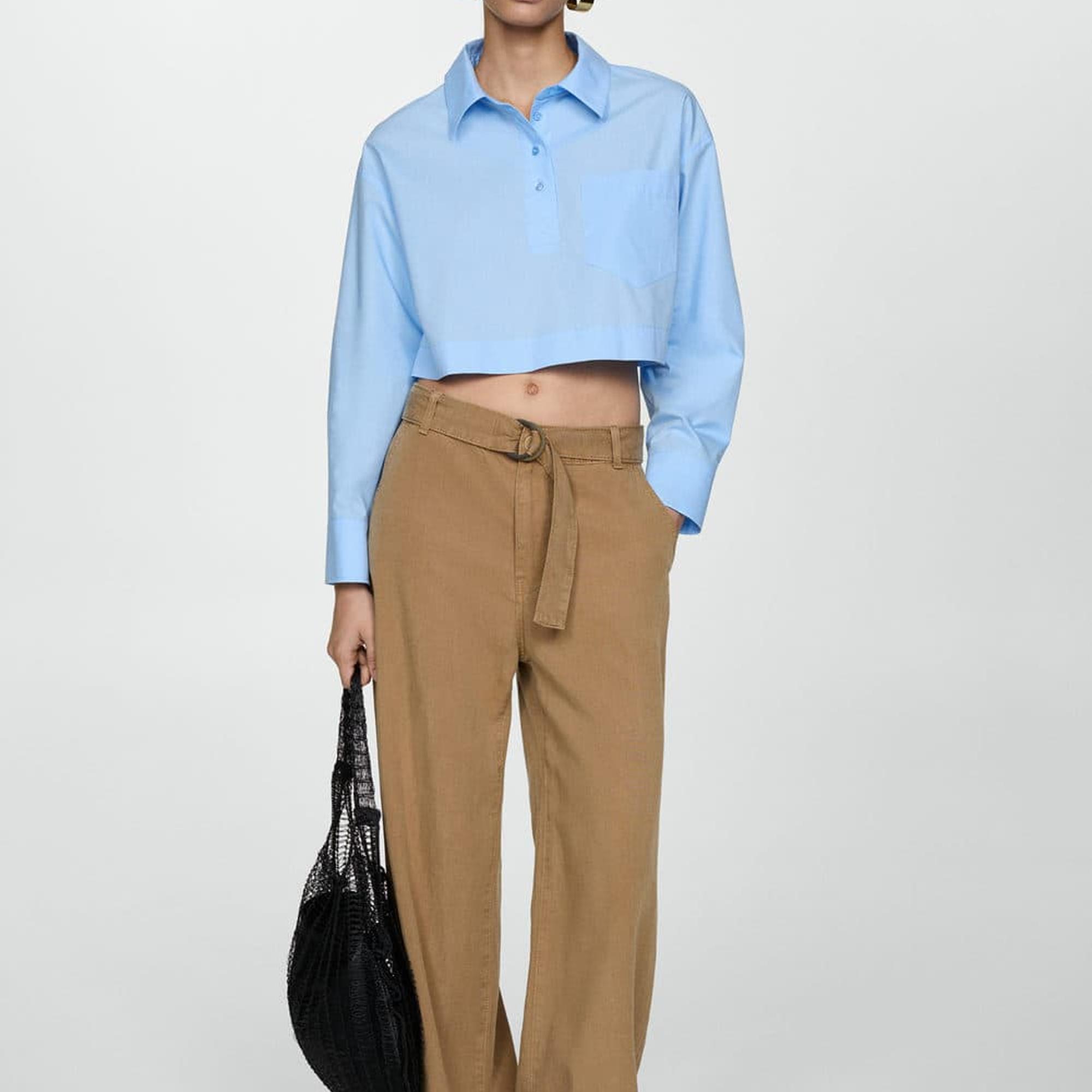 Mango Kadın Polo Yaka Kısa Gömlek Gök Mavisi