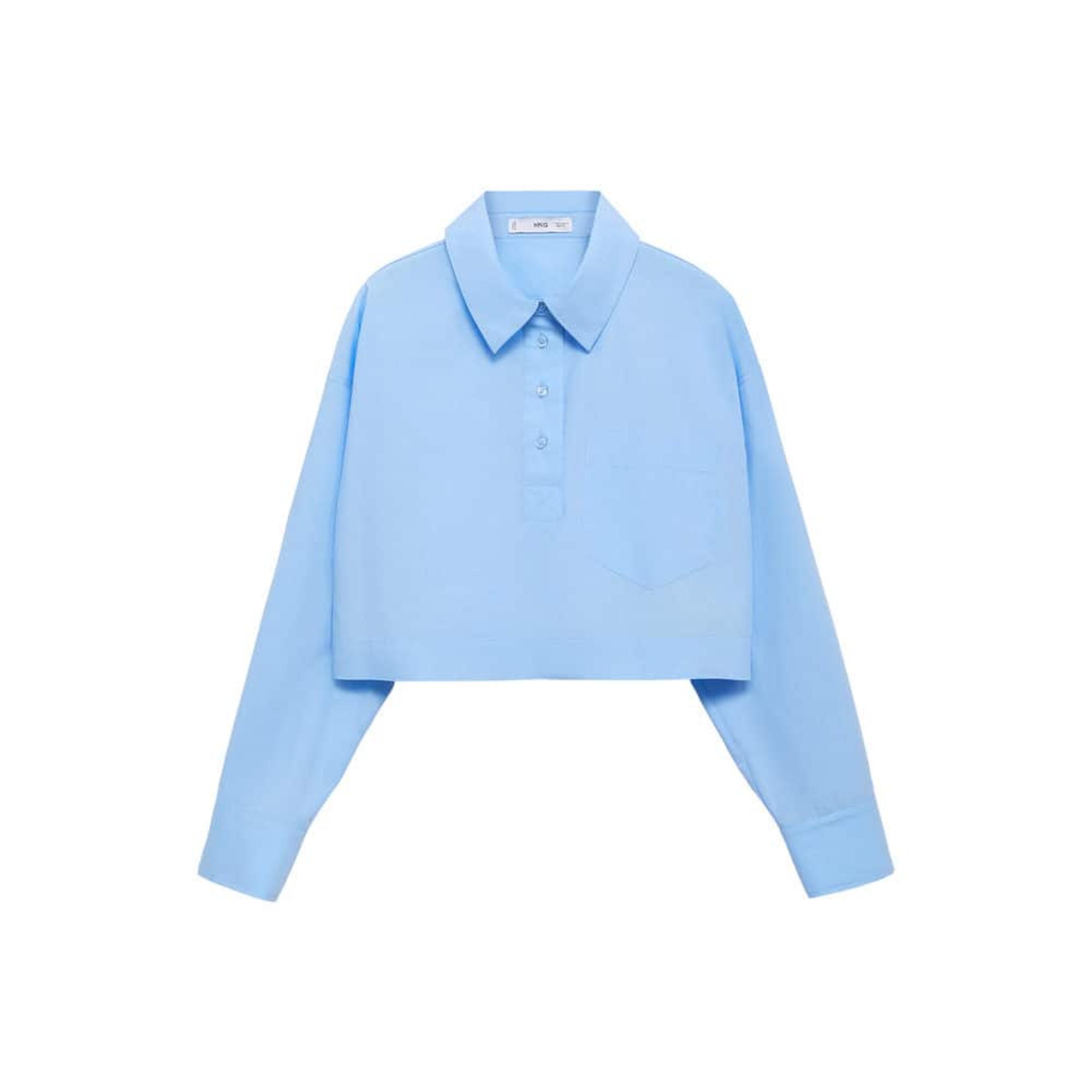 Mango Kadın Polo Yaka Kısa Gömlek Gök Mavisi