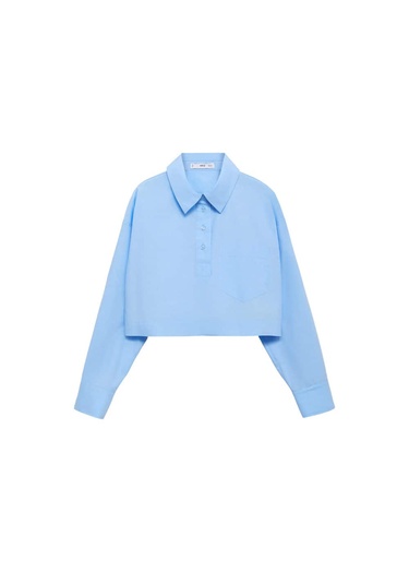  Mango Kadın Polo Yaka Kısa Gömlek Gök Mavisi