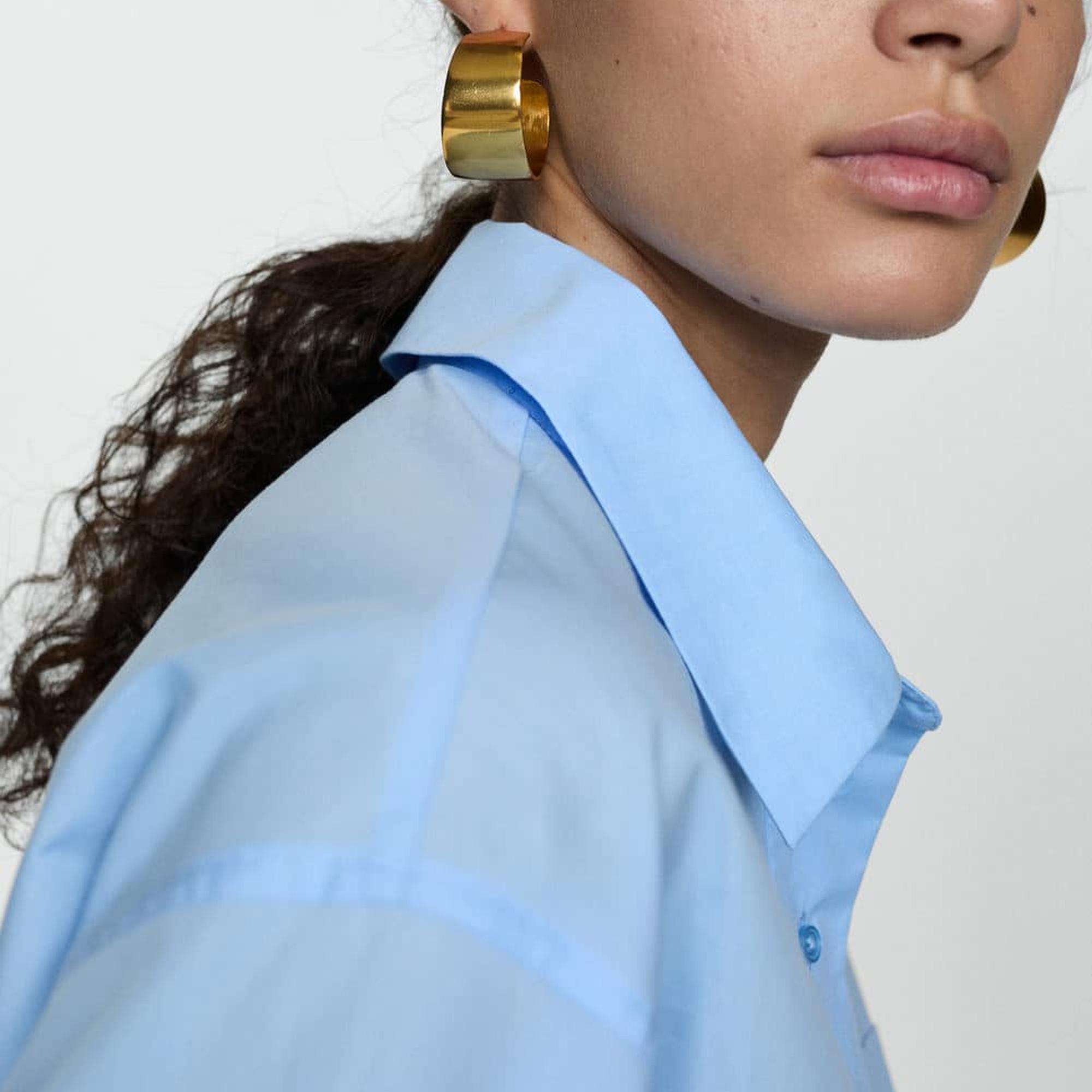 Mango Kadın Polo Yaka Kısa Gömlek Gök Mavisi