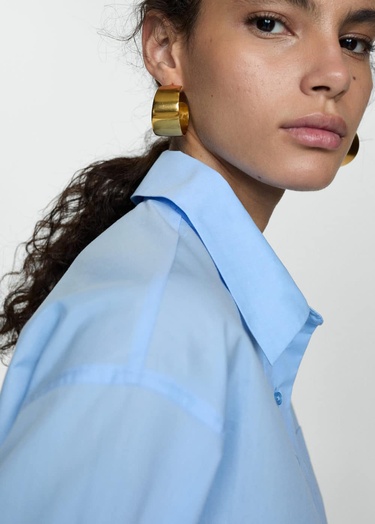  Mango Kadın Polo Yaka Kısa Gömlek Gök Mavisi