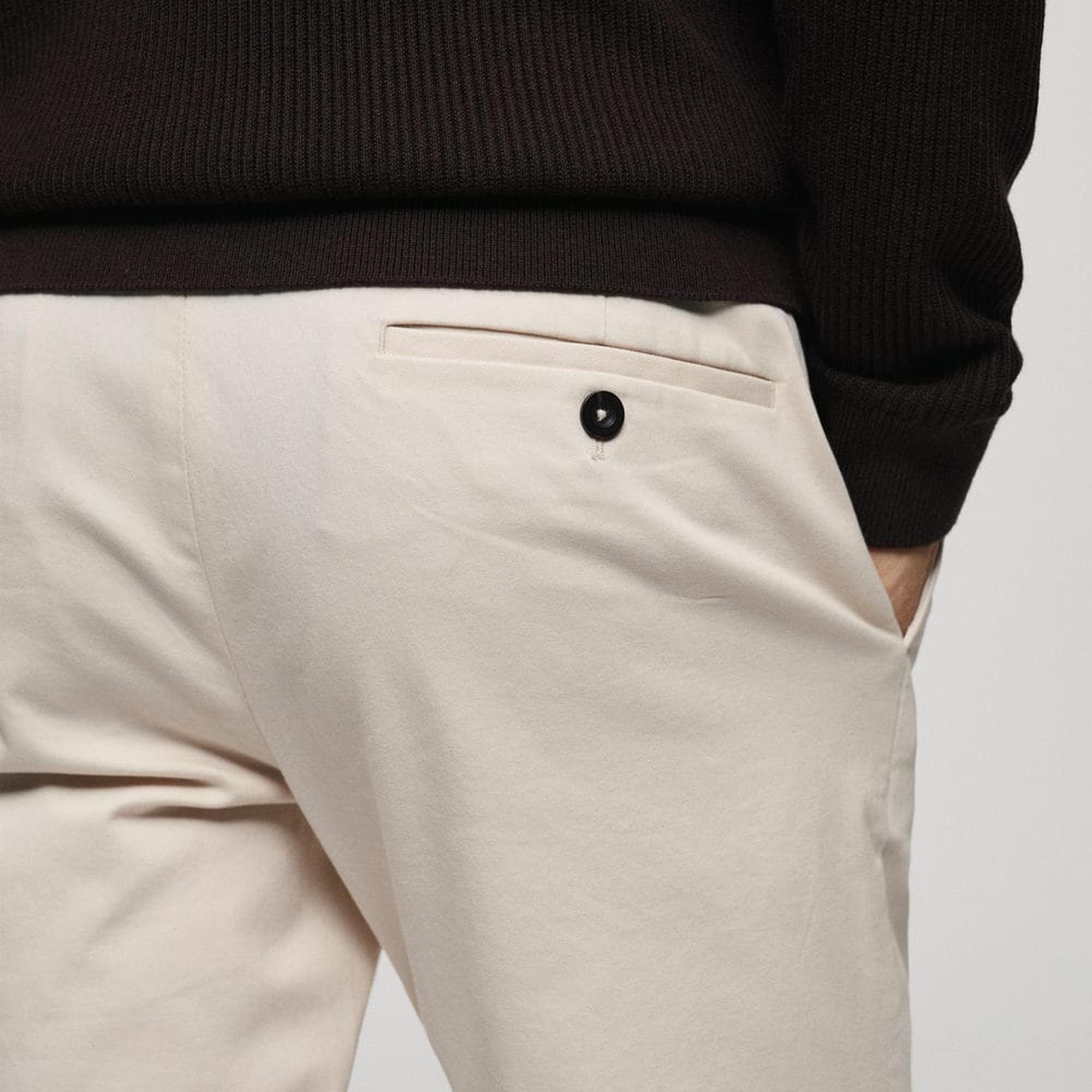 Mango Erkek Dar Kesim Serj Chino Pantolon Ekru