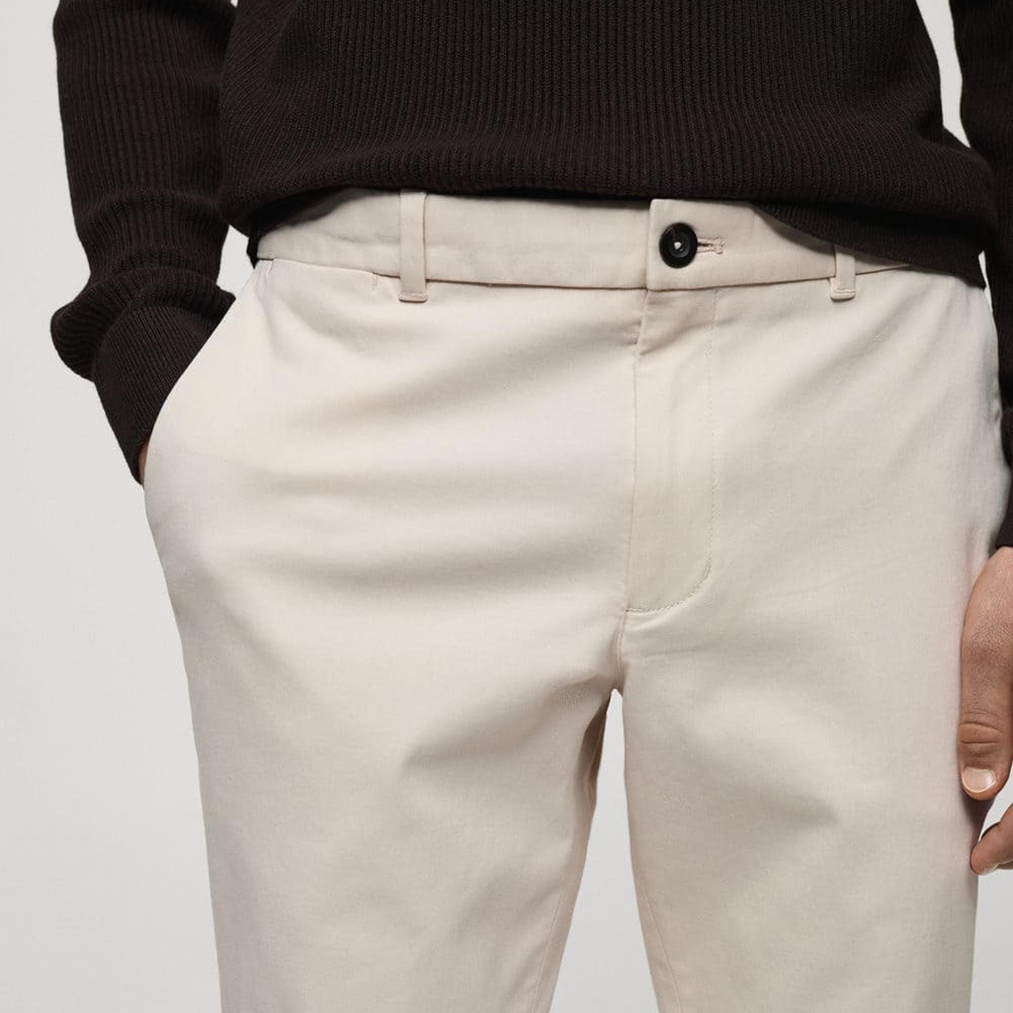 Mango Erkek Dar Kesim Serj Chino Pantolon Ekru