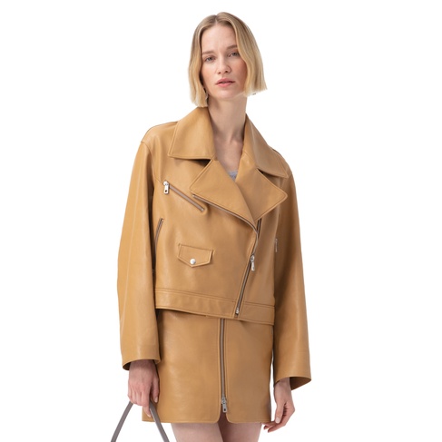  Abrienne Sarı Kadın Deri Etek