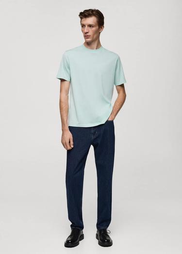  Mango Erkek %100 Pamuklu Dar Kesim Tişört Su Yeşili