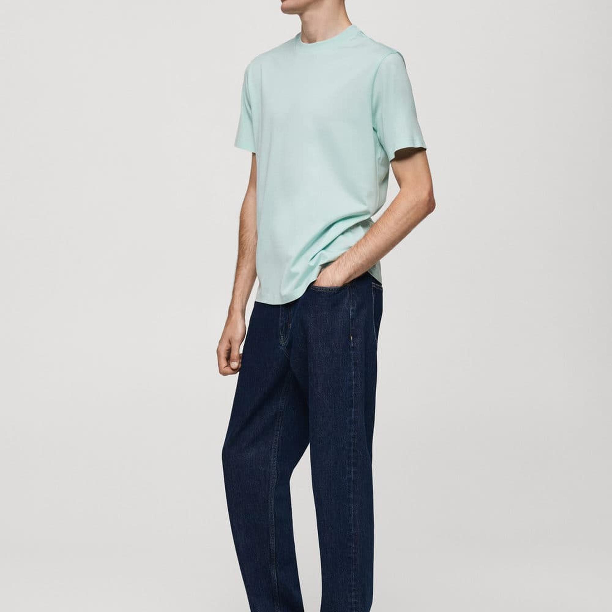 Mango Erkek %100 Pamuklu Dar Kesim Tişört Su Yeşili