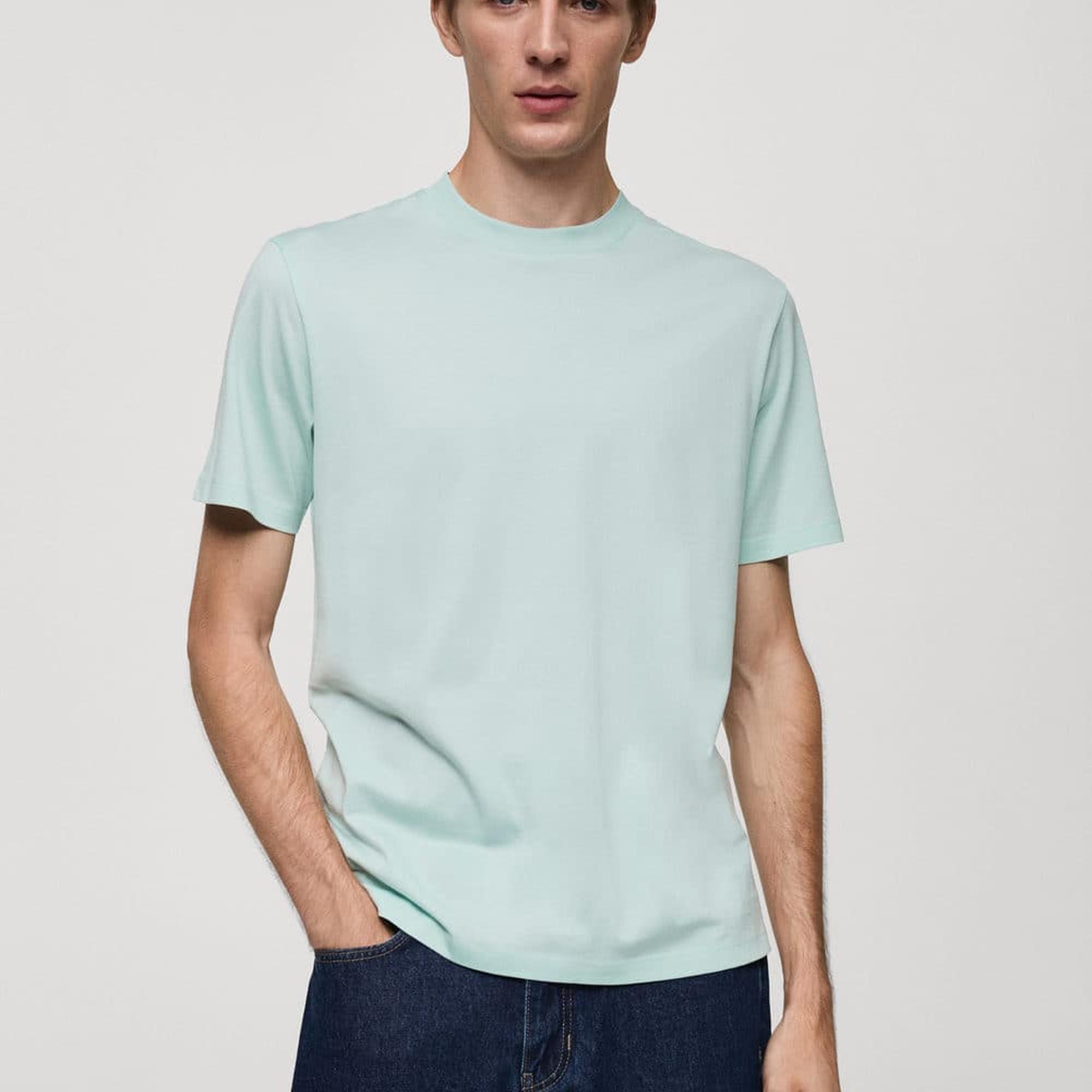 Mango Erkek %100 Pamuklu Dar Kesim Tişört Su Yeşili
