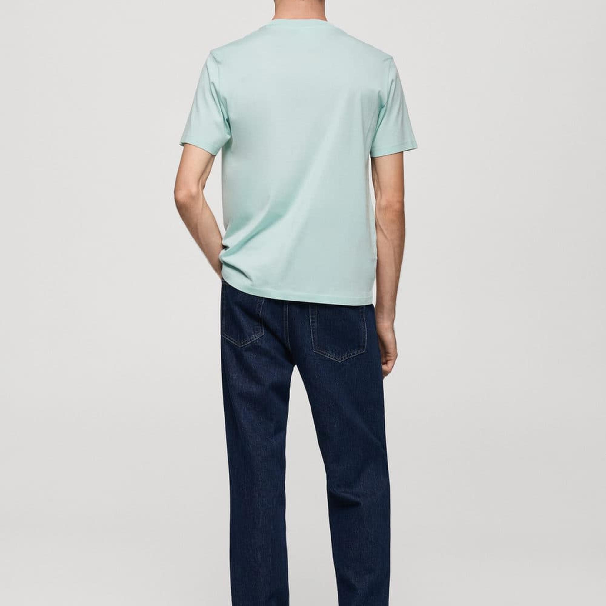 Mango Erkek %100 Pamuklu Dar Kesim Tişört Su Yeşili