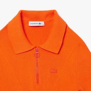  Kadın Slim Fit Polo Yaka Turuncu Triko