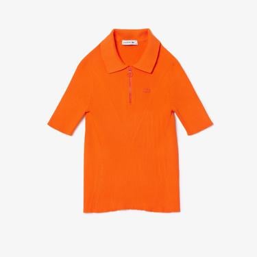  Kadın Slim Fit Polo Yaka Turuncu Triko