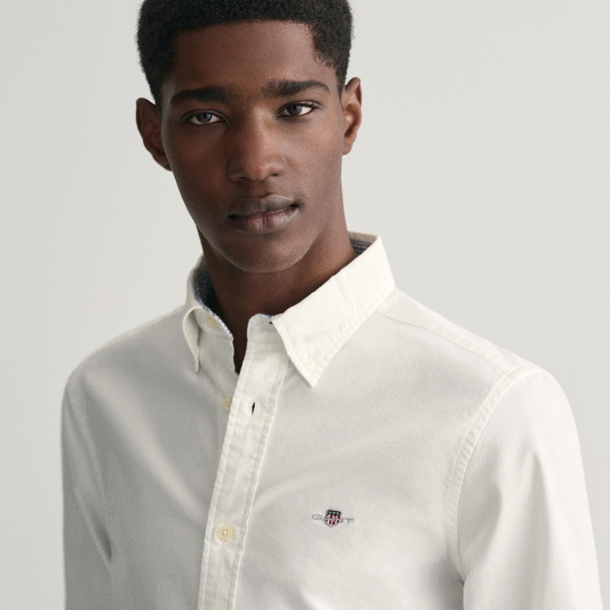 GANT Erkek Beyaz Slim Fit Düğmeli Yaka Gömlek