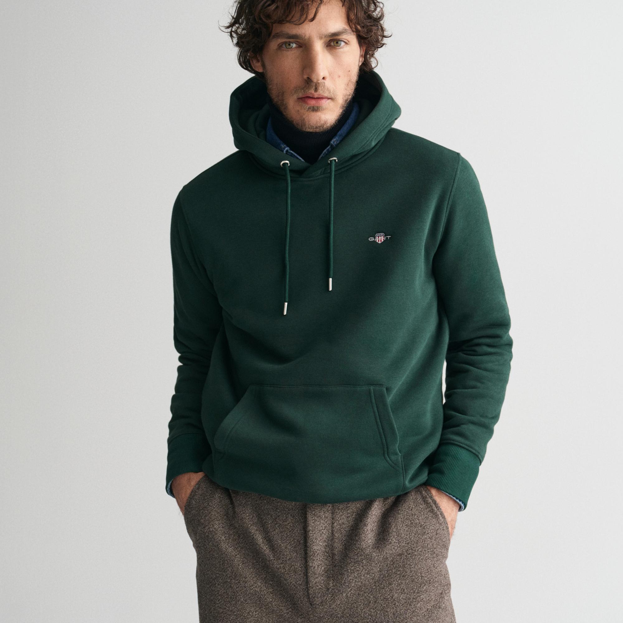 GANT Erkek Yeşil Regular Fit Kapüşonlu Sweatshirt